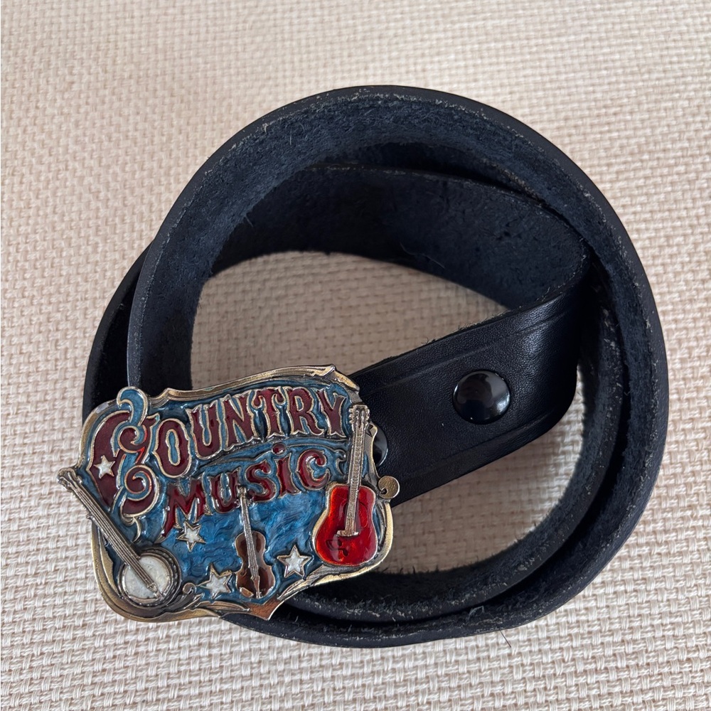 Country Music Black Leather Belt